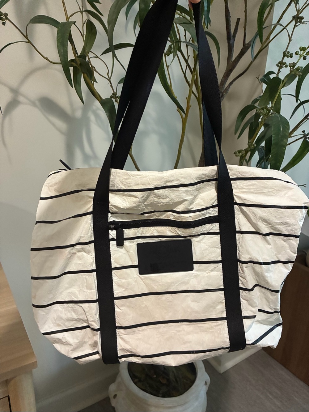 ALOHA Collection White and Black Striped Tote